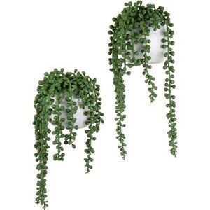 Artificial Faux String of Pearls Plants in White Ceramic WallHanging Planter Pot
